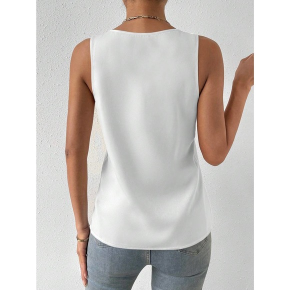 minimalist Solid V Neck Tank Top workwear office business casual cream - Picture 8 of 12
